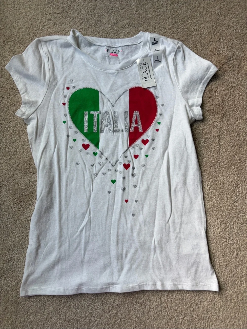 The Children's Place White Tee with Green & Red Italia Heart